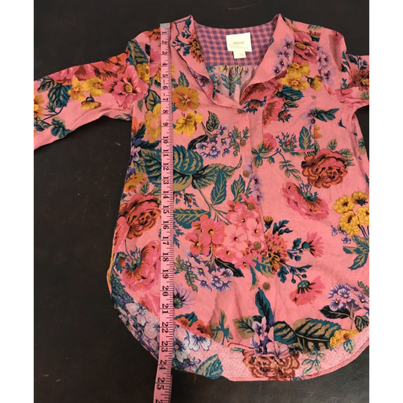 Anthropologie Maeve Manifold Pink Floral Button Down Blouse - Size 0 - Picture 8 of 10